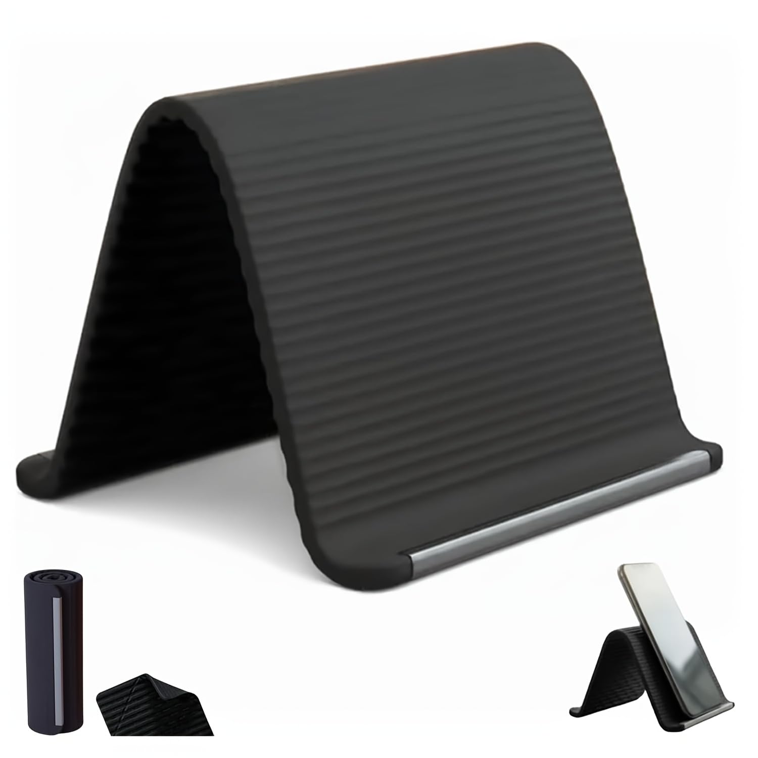 silicone desktop phone stand, tablet and laptop holder, creative flexible folding transformable lazy stand, freely bendable and shapeable for multi-functional use in various scenarios (black)