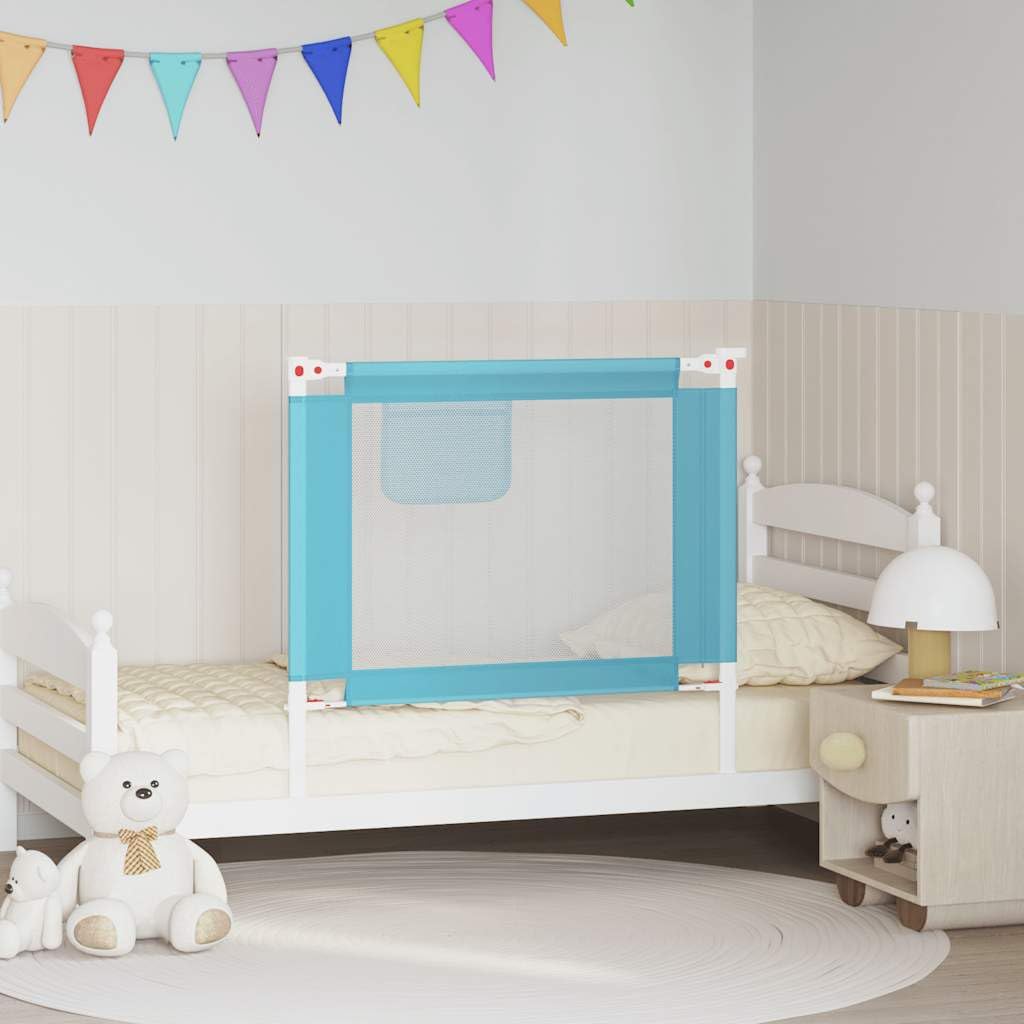 vidaXL Barandilla de Seguridad Cama de Niño Protección Cuna Bebé Guardería Dormitorio Habitación Protector Riel Barrera Tela Azul 90x25 cm