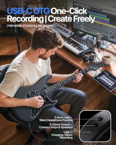 Image of ENYA XMARI Smart Beginner Electric Guitar Kit with amp, Built-in Effects | Carbon Fiber Body,USB-C Recording,Headphone Output, AMP,39 inch Complete Kit with Gig Bag,App Control,Ideal for Silent Practice