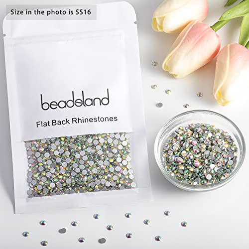 Image of Beadsland 1440 Piece Flat Back Crystal Rhinestones Round Gems,1.3mm-6.5mm, Crystal /CrystalAB (SS16AB(3.9-4.0mm))