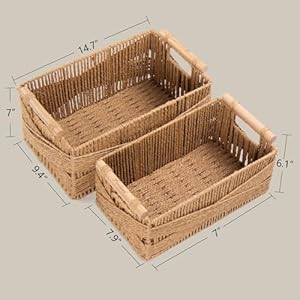 Storage basket with handle large rectangular wicker basket for organizing decorative wicker storage basket woven basket organizers for living room set of 2 yellow  urban country home decor