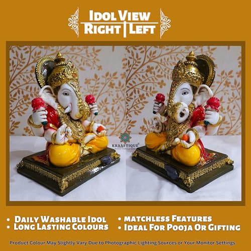 Image of Shrimant Dagdusheth Halwai Ganpati Idol for Home Temple Decor | Marble Dust Lord Ganesha Murti for Pooja Room Office Gift | Multicolor Glossy Finish | 8 Inch