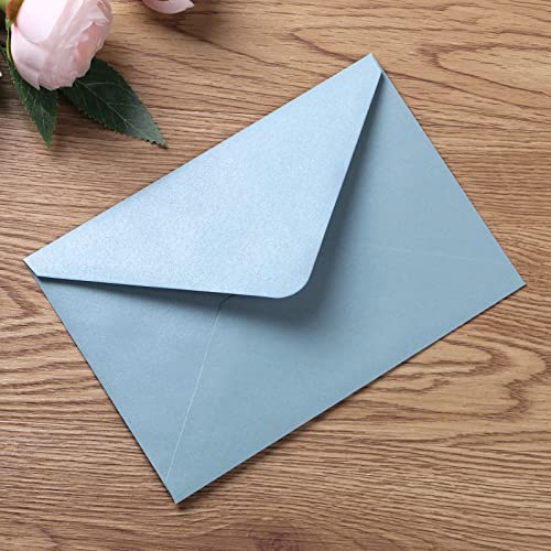Ponatia 50 Pieces/Lot A7 Envelopes, 5.25 X 7.5 Inches Dusty Blue Envelopes Perfect For 5X7 Weddings Invitation Cards, Graduation Invite (Pearl White Liner + Dusty Blue) #TOP4