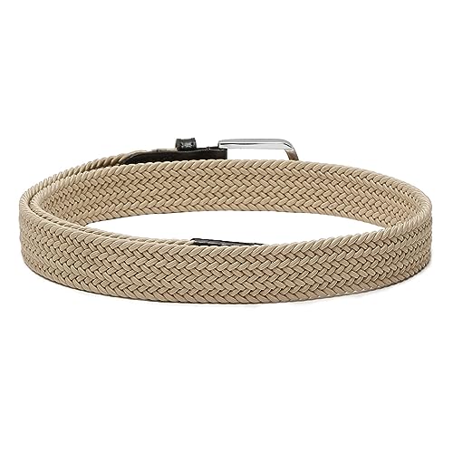Image of LOUIS STITCH Men's Braided Elastic Stretch Belt with Leather Tipped End Stretchable Canvas Waist Band for Men Women Boys Girls Unisex (Width 3 cm) (BE-EL)