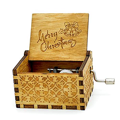 Image of Zesta Merry Christmas Wooden Musical Box Gift | Vintage Music Crank Mini Collectible for Girlfriend, Boyfriend, Husband, Wife | Unique Musical Gifts for Music Lovers | Classic Wooden Box