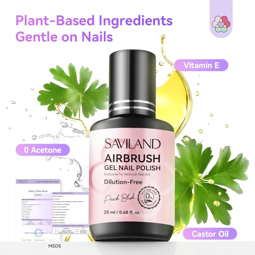 Image of SAVILAND Dilution-Free Airbrush Gel Nail Polish: 6PCS 20ml White Pink Nude Airbrush Paint for Nails 0-Acetone Non-Toxic Airbrush for Nails Gel 28 Days Lasting for Ombre French Nail Art Party
