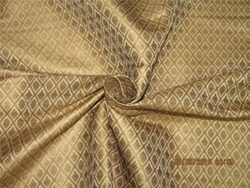 Tissu brocart de soie au mètre coupon 4 m or et beige pour couture BRO588