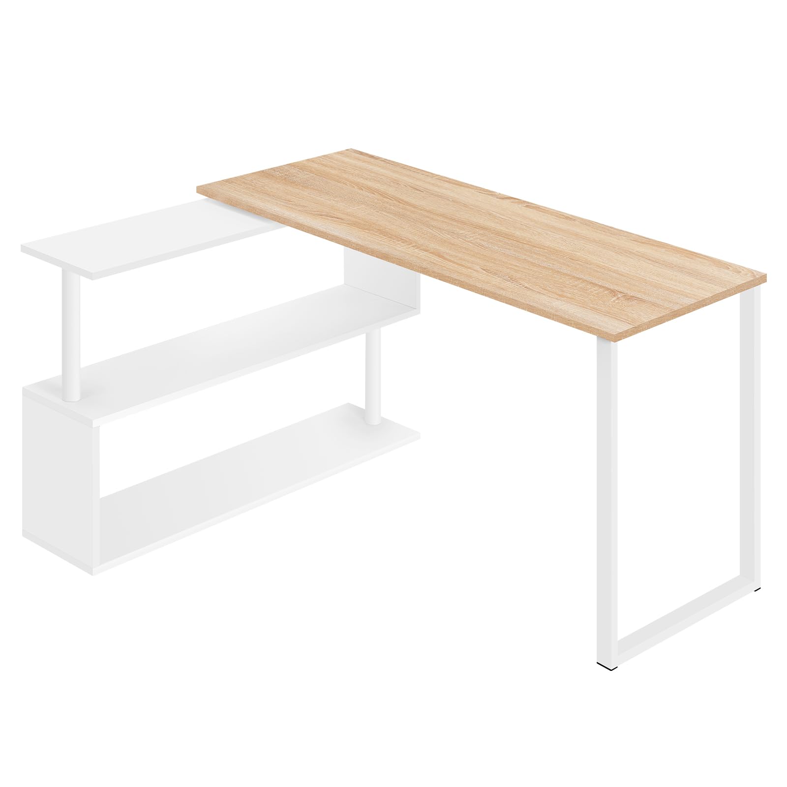 WOLTU Scrivania a L Bianca con Scaffale Girevole - Scrivania Angolare 120x100x74cm + Porta Libri, per Camera/Soggiorno/Ufficio