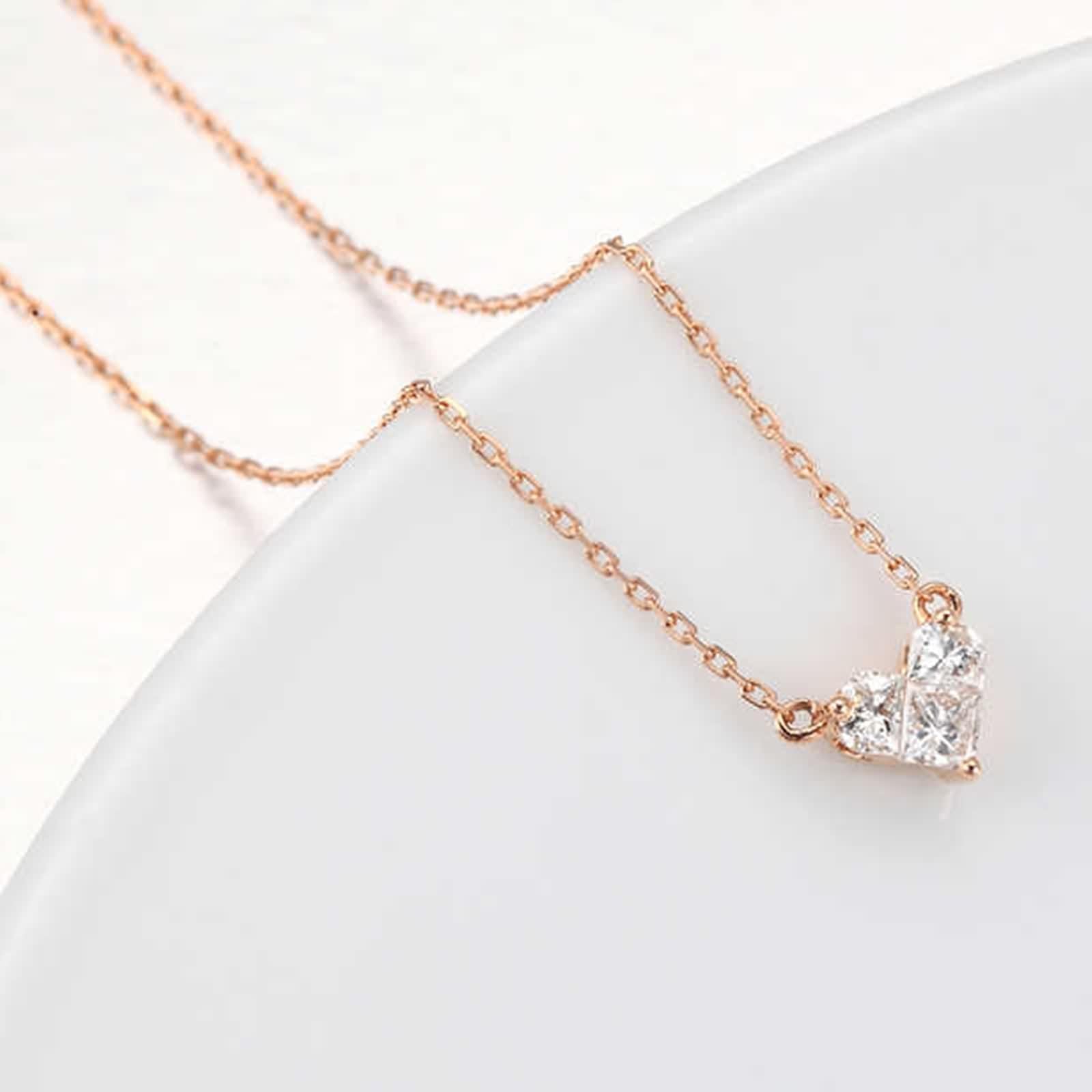 Collares de diamantes creados en laboratorio, collar de cadena para mujer, colgante de corazón de rompecabezas blanco, joyería de oro rosa de 9 K, 14 y 18 quilates