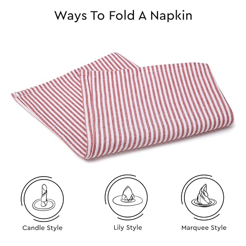 Image of Encasa XO Dining Table Napkins Set of 6, 45x45 cm | Machine Washable Reusable, Recycled Cotton Cloth Napkin, Soft & Absorbent, Table Decor for Hotels, Farmhouse - White & Ticking Red