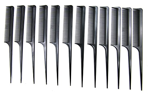 Crispy Unisex 12 Pack 8" Rat Tail Hair Comb Selection (BLACK)