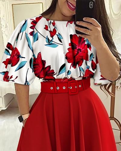 CHICME Women's Summer 2 Piece Outfits Floral Waist Shirred Crop Top and A Line Mini Skirt Set Dressy Casual Outfits2