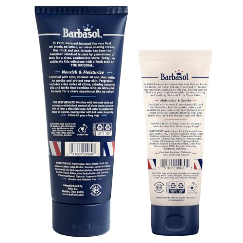 Image of Barbasol 1919 Shave Bundle with Classic Shaving Cream and After Shave Balm | Made in the USA | Fortifying Ingredients, Clean Formula, Non-Aerosol (6 oz Shave Cream, 3 oz After Shave Balm)