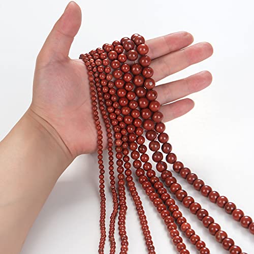 Image of 100Pcs Natural Stone Beads 8mm Red Jasper Round Gemstone Loose Beads with Elastic Bracelet String for Bracelets Necklace Jewelry Making
