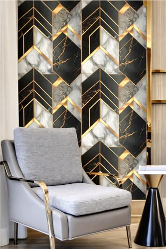 Image of Veki Luxury Floral & Botanical Geometric Wallpaper Mural - Waterproof, Moisture-Proof, Self-Adhesive PVC Wall Sticker for Home & Hotel Decoration (45cm x 300cm) (Chevron)