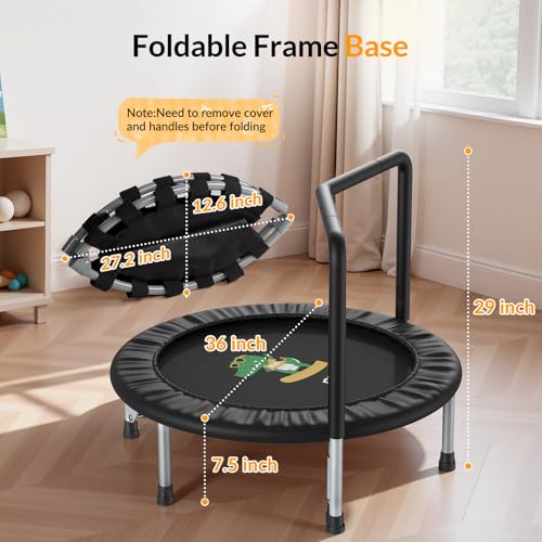 BCAN 36'' Mini Folding Ages 2 to 5 Toddler Trampoline with Handle for Kids, Two Ways to Assemble The Handle, Indoor/Garden Toddlers Trampoline with Super Safe Cover for Toddlers