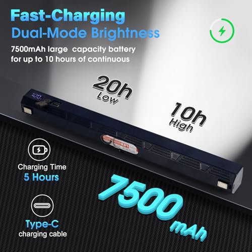 Image of LETOUR Magnetic Light BAR 4000Lumen 40CM 7500mAh Rechargeable Portable Lamp 3 Dimming Level Built-in 216 LED Bulbs,with Handy Hook with 2 Magnets Endurance