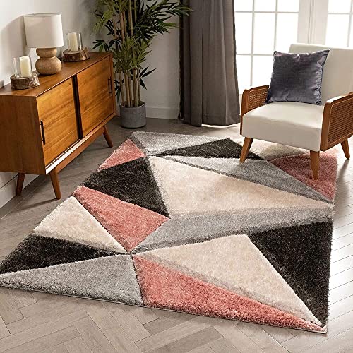 Image of F & B RUGS ; SUPERIOR QUALITY PRODUCTS Firoz and Brothers Handwoven Super Soft Indoor Modern Shag Microfiber USA Exported Carpet with 2. inchInch Silky Fluffy Smooth 6x6 feet Pink Grey
