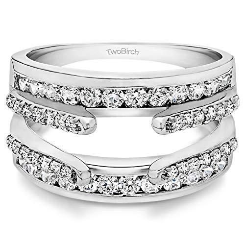 TwoBirch 1.01 Ct. Combination Cathedral and Classic Ring Guard in Sterling Silver with Cubic Zirconia (Size 7)