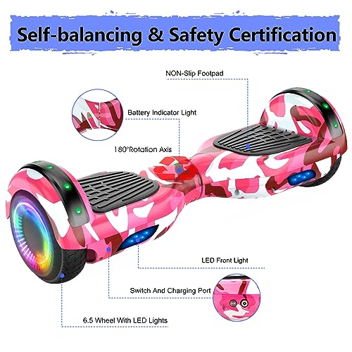 Image of LIEAGLE Hoverboard, 6.5 inch Self Balancing Scooter Hover Board with Bluetooth Wheels LED Lights for Kids Adults