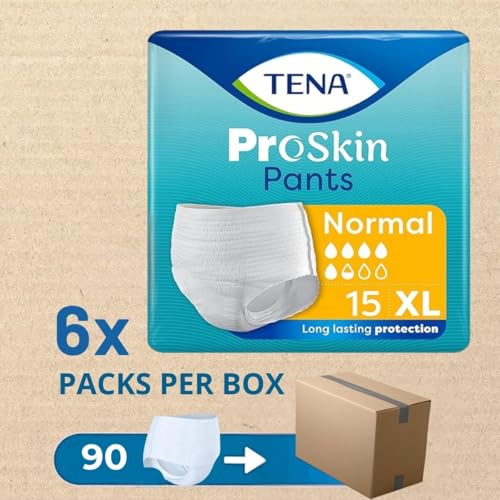 Image of TENA Normal Unisex Adult Diaper Pants Style,Extra Large Size (XL) | 15 Units x 6 | 90 Units | Waist 120-160cms | 48-63 inch | 3X Protection | World's Leading Incontinence Brand | For Heavy Urine Leaks