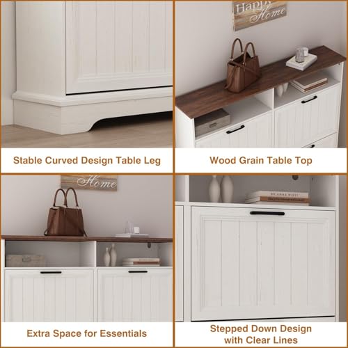 Image of Hidden Shoe Storage Cabinet with 4 Flip Drawers & Open Storage