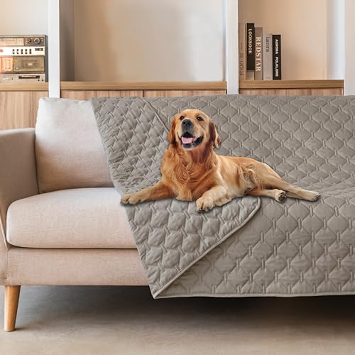 Image of gogobunny 3X Stronger Waterproof Pet Blanket, Scratch Proof Furniture Protector for Dogs Cats, Reversible Cover 82x120 Inch, Dark Stone