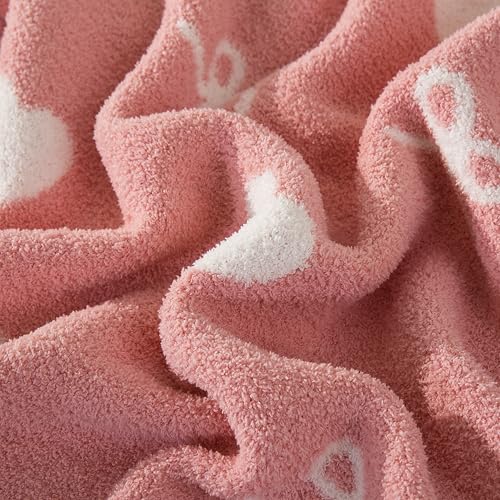 Image of Elegant Comfort Valentine's Day Knit Throw Blanket, Hearts and Bows Super Soft Cozy Fluffy Warm Throw Blankets for Couch, Sofa, Chair, Bed, Camping, Picnic, Travel Lightweight Bed Blanket (50 inch x 70 inch)