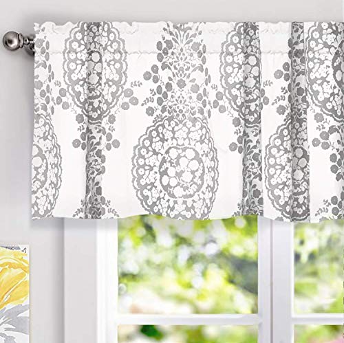 DriftAway Samantha Floral Damask Medallion Pattern Valance Single Rod Pocket 52 Inch