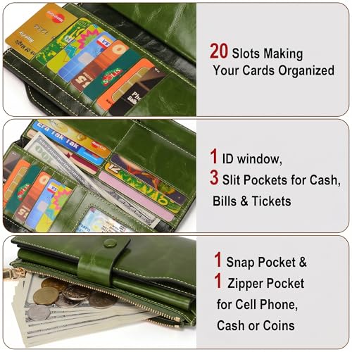 Image of YALUXE Women's RFID Real Leather Wallet with 21 Card Slots Phone Pocket