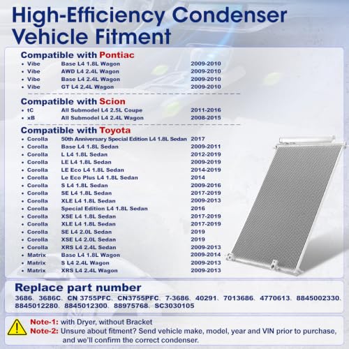 Image of Air Conditioning A /C Condenser Compatible with Toyota Corolla Matrix Pontiac Vibe Scion xB