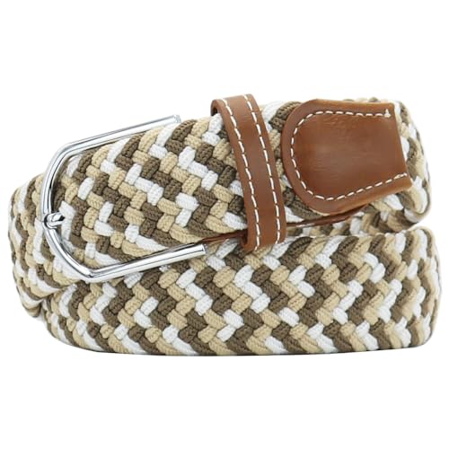 Huyfhksd Multicolored Elastic Woven Golf Belts Casual Braided Stretch Belt for Men and Women, XS, Khaki Beige White