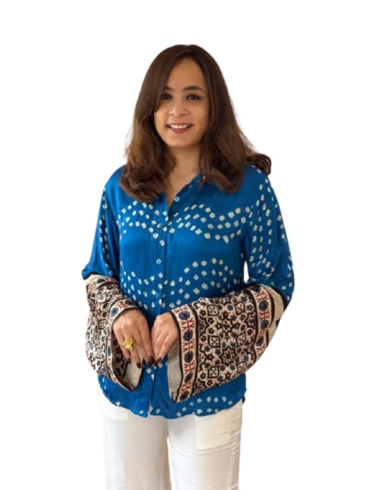 Women's Ethnic Bandhani Bell Shirt with Stylish Collar and Flared Cuff Design for Casual, Office, Formal, Party, Daily Outfit-picture-38
