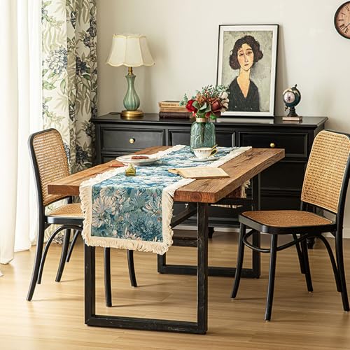 Chemin de table coton jacquard avec pompons lavable et durable