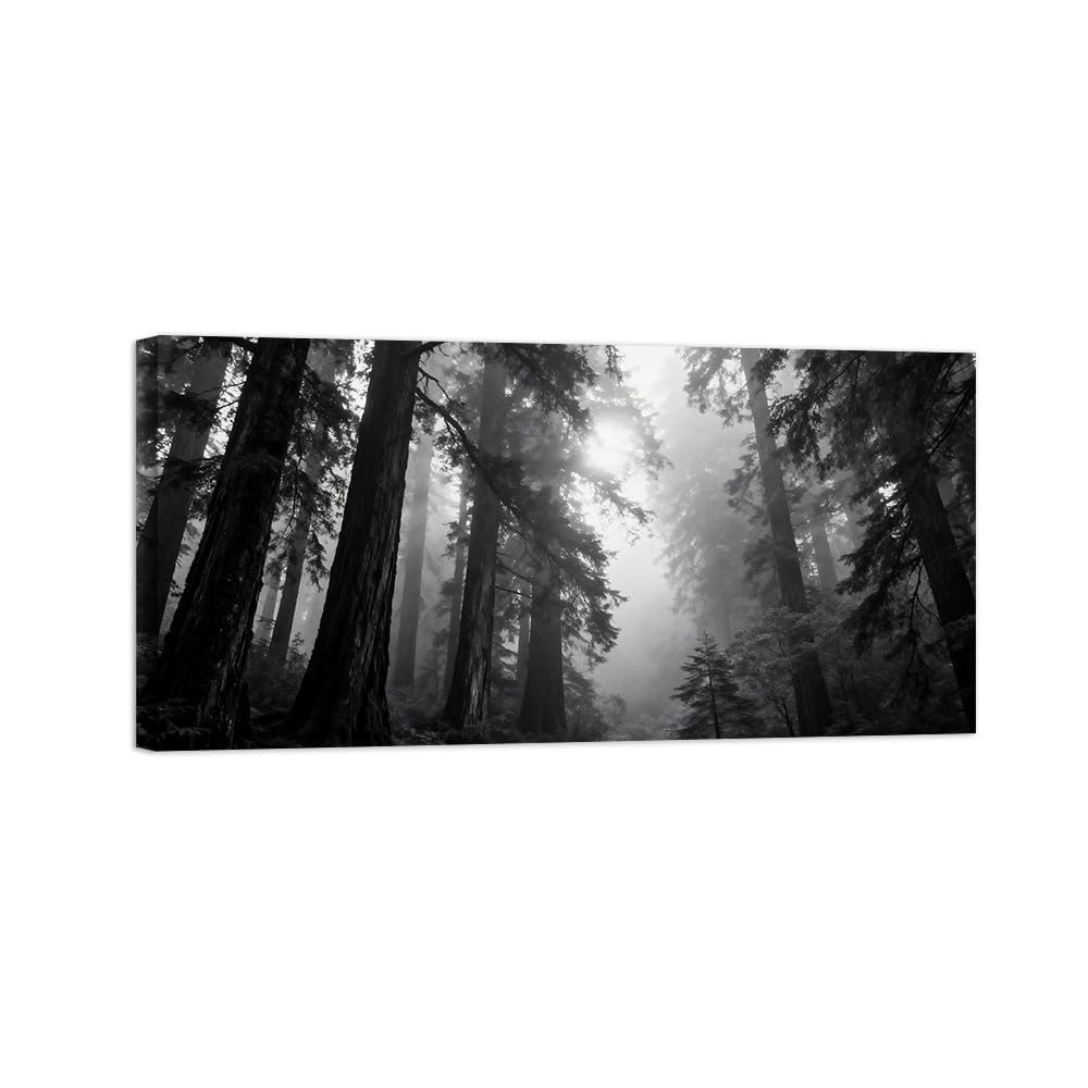Black White Landscape Wall Art. Forest Tree. Picture 70x140cm Unframed