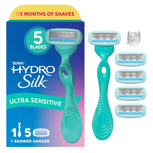 Schick Hydro Silk Ultra Sensitive Razor for Women | Womens Razor for Sensitive Skin, 5 Blade Razors for Women, Womens Razors for Shaving, Includes 1 Handle & 5 Refills