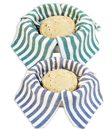 Clarkia Set of 2 Cotton Double Layer Roti Clothes Wrap with Flaps Muslin Cloth for chapati for hot case Kitchen Chapati Cloth wrap roti Cloth (2, Green & Blue)