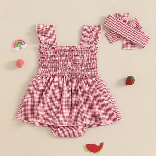 Baby Girl Summer Clothes Romper Dress Plaid Outfit Newborn 3 6 12 18 Months Onesie Smocked Bodysuit Infant Outfit4