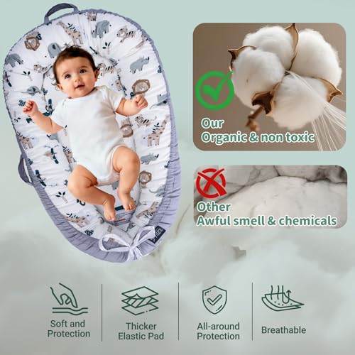 Image of Infant Support Cushions | Baby Lounger | Cotton Infant Lounger | Reversible Adjustable Portable Floor Lounger | Supervised Awake Only No Sleeping | Soft Breathable Washable Cover (Animal)