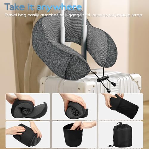 SOMLAW Nackenkissen Flugzeug - Reisekissen 100% Memory Foam - Tragbares Flugkissen - mit 3D-Schlafmaske und Ohrstöpsel - Ideal für Flugzeugstuhl, Auto, Zuhause, Büro, Schlafkissen
