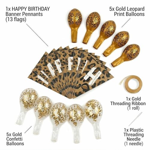 Cheetah & Leopard Print Birthday Decorations, Safari Jungle Theme Party Supplies with Happy Birthday Banner & Gold Animal Print Balloons Set for Safari Themed Celebration by DACSTLWKJ - Used condition - Image 7