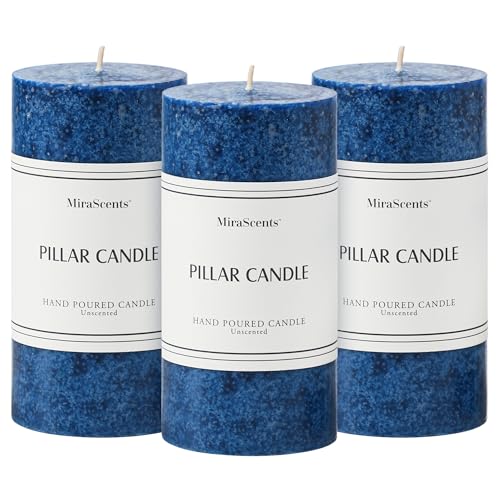 3x6 Inch Navy Blue Pillar Candles Set of 3, Unscented