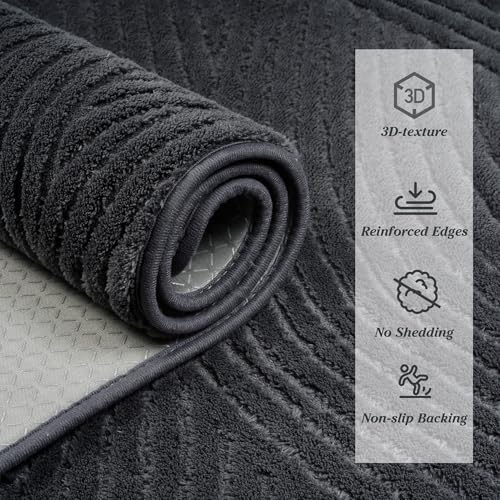Tapis salon rond 160cm gris résistant avec envers antidérapant