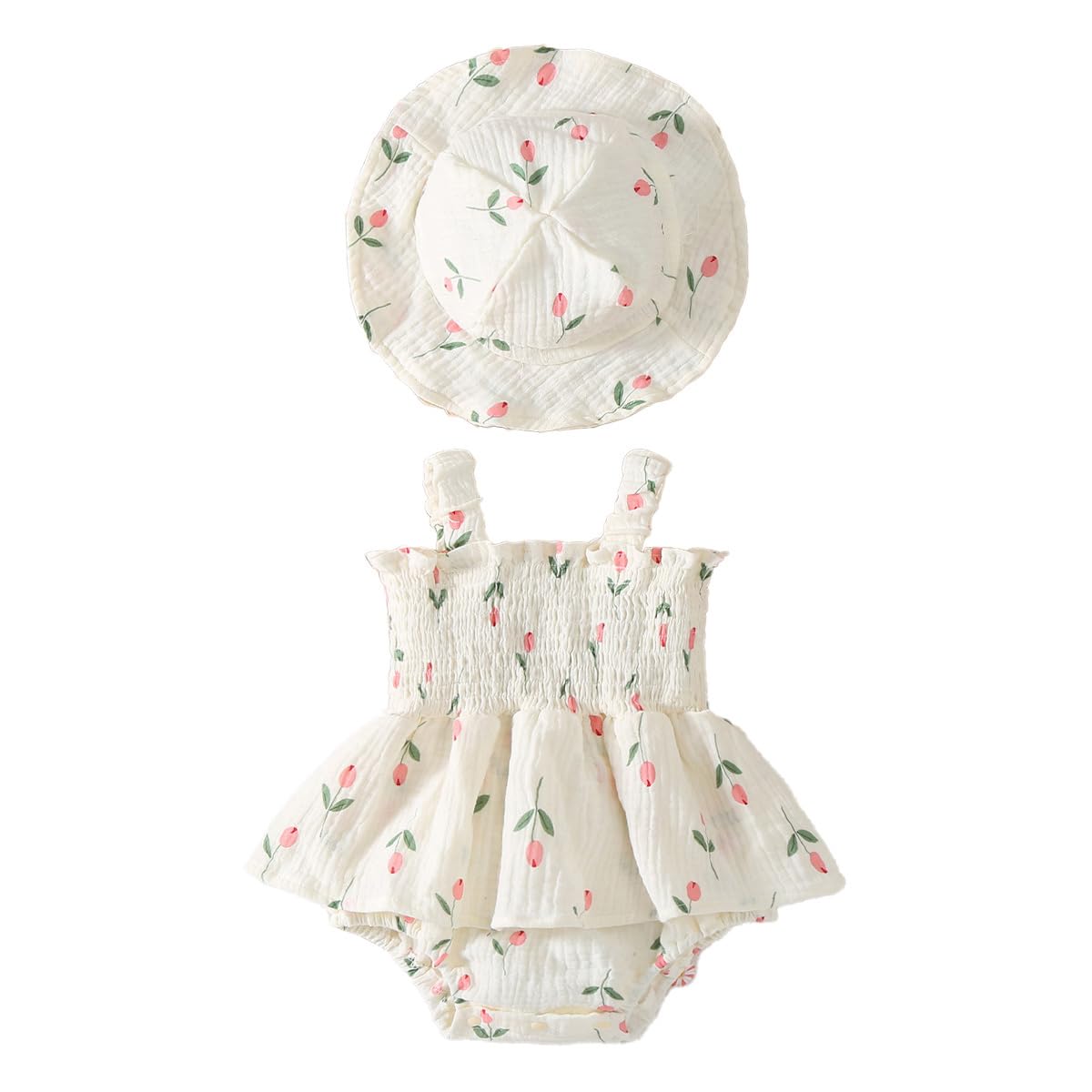 Vestidos Bebé Niña Ropa de Verano Floral Bohemios Vestido de Algodón y Lino con Gorro para Recién Nacidos Conjuntos para Bebés Sesiones de Fotos