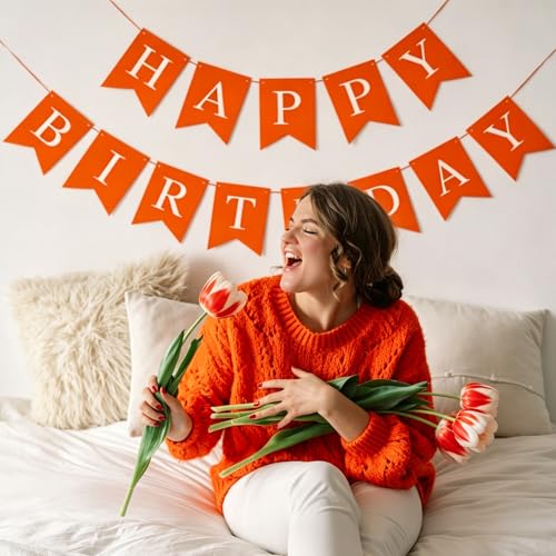 Image of ZHENGYE Happy Birthday Banner Sign Decoration for Kids Women Man Birthday Party Decoration Supplies(Orange)