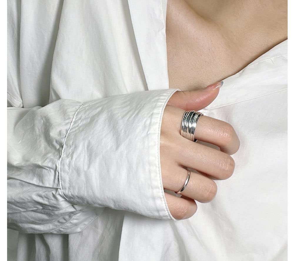 HGJH Ring Aus 925Er Sterlingsilber, S925 Sterling Silber Linien Ring Verstellbare Ringe Retro Offener Ring Silber Daumenring Ewigkeitsring Hochzeitscharme Schmuck Geschenke Für Männer Mädchen Damen