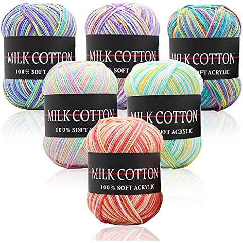 Betinyar Crochet Knitting Yarn - 6 × 50g Multi-Colored Cotton Yarn, Assorted Colors for Knitting Double Knitting Acrylic Yarn for Hand Knitting Yarn Weaving Yarn Crochet Thread (Style 2,6pcs) Cover