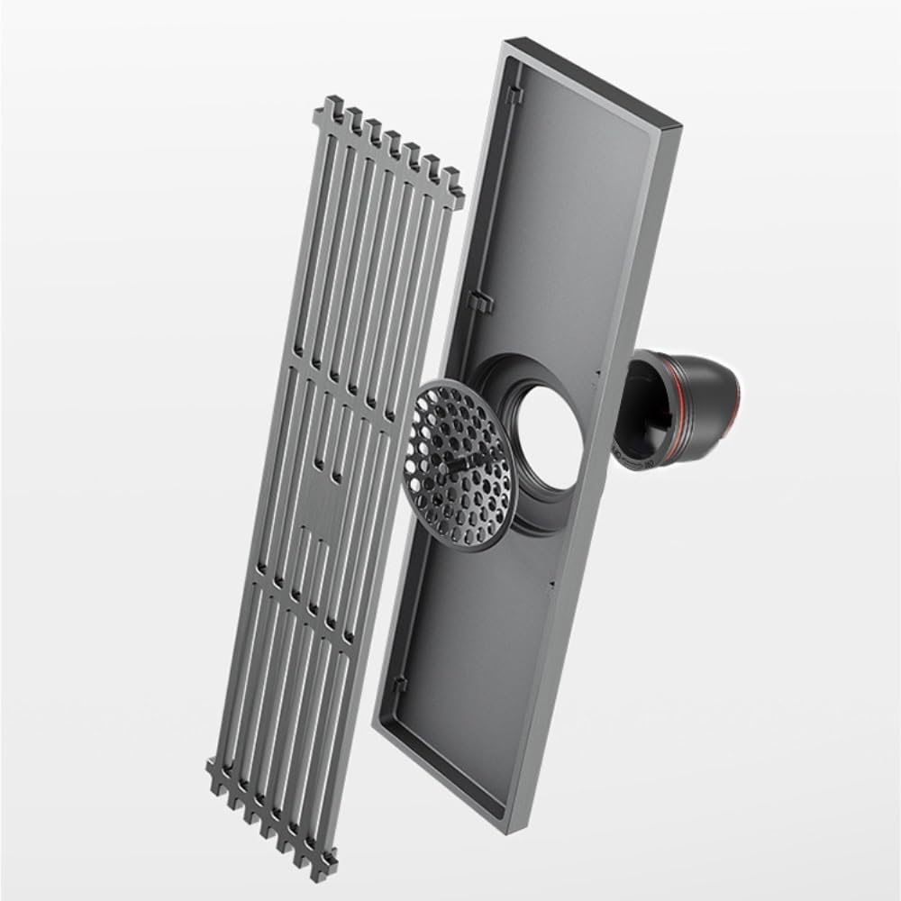 Scarico a Pavimento lineare in Ottone Massiccio, Doccia con | Corpo interamente in ottone, tenuta idraulica da 45 mm, striscia lunga 8x20 cm, scarico diretto(Silver)