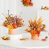 MYELLU Thanksgiving Centerpiece Fall Table Flower - 2 Pack Lighted Realistic Artificial Table Plant with Western Modern Boho Rustic Aesthetic Bouquet Fall Decor Gift for Home Farmhouse