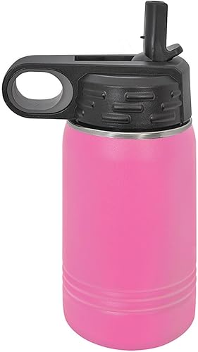 Miniatura 2 de LaserGram Botella de agua de doble pared abatible de 12 onzas con pajilla, patinador, grabado personalizado incluido (rosa)